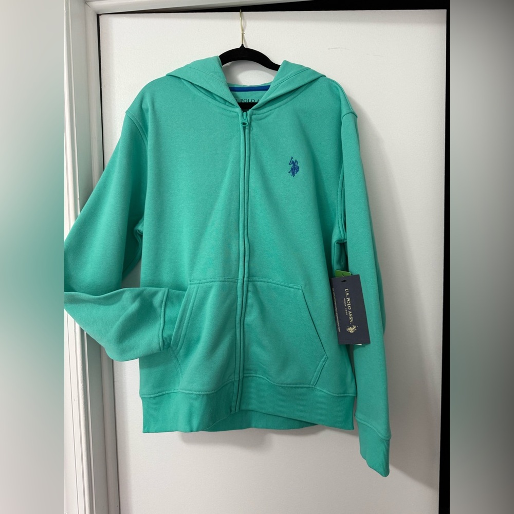 NWT US Polo ASSN association Teal hoodie jacket boys L & XL